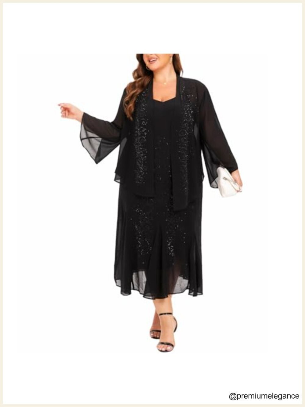 Plus Size 2 Piece Chiffon Jacket Dress Set Rhinestone Mother of Bride Wedding